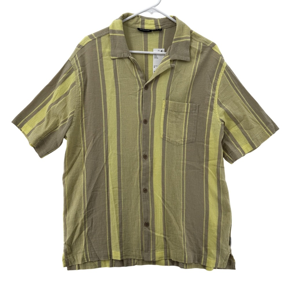 Standard Cloth Shirt Mens Medium Green Brown Striped Button Up Casual Cotton NWT